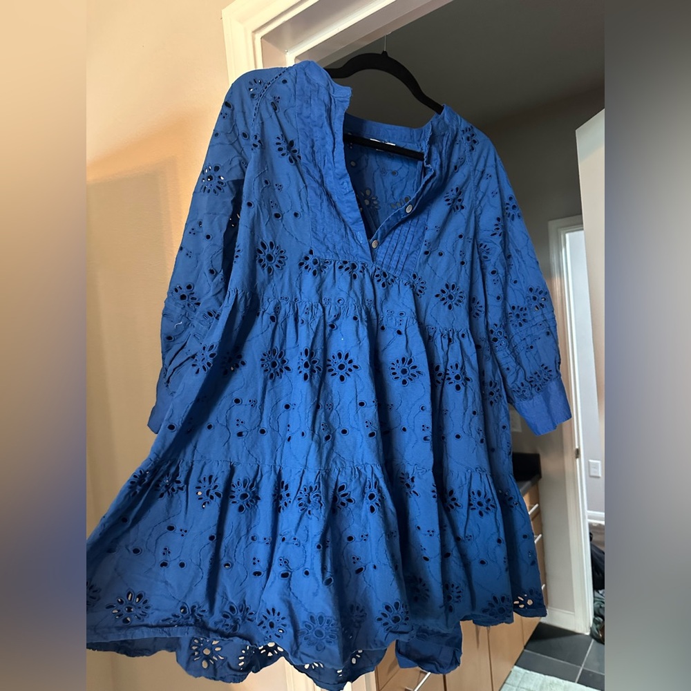 Blue Eyelet Mini Dress